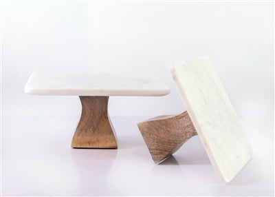 Marble Cake Plate w/ Wood Base