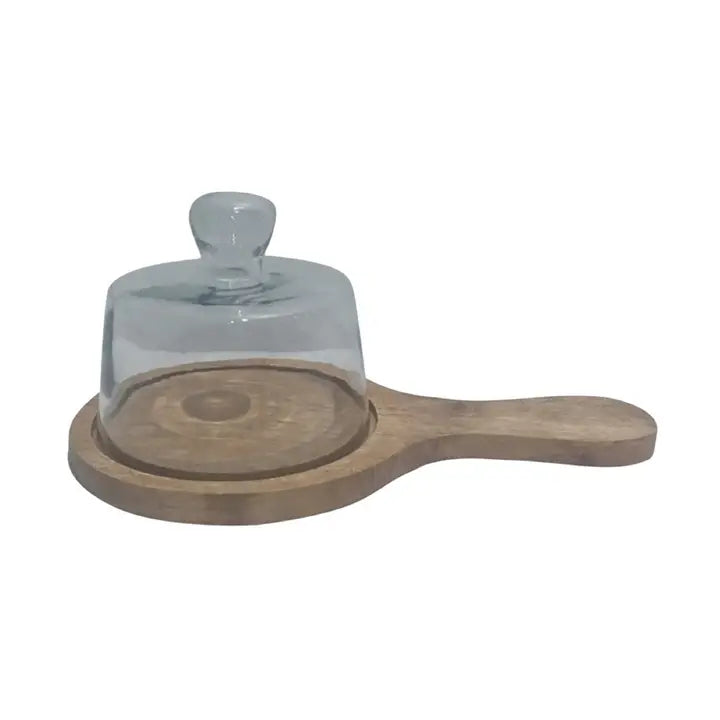 Cake/Cheese glass cloche wood plate