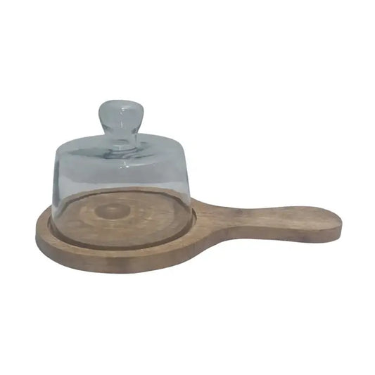 Cake/Cheese glass cloche wood plate