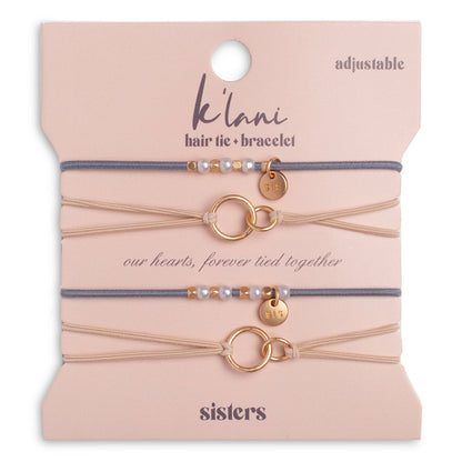 "Sisters" Gold and Pearl Shareable Hair Tie Bracelet Set