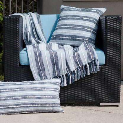 Romy  Striped Indoor/Outdoor  Pillow: Blue