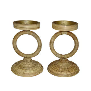 Rattan Ring Candle Holders S/2