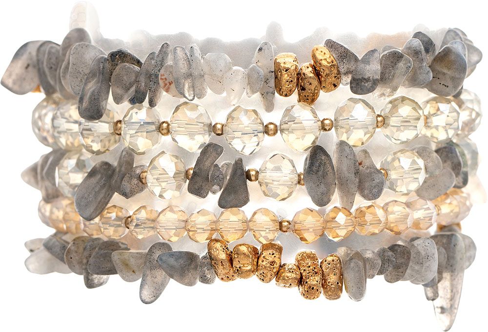 Gold Blue Stone Glass 3 Piece Bracelet Set