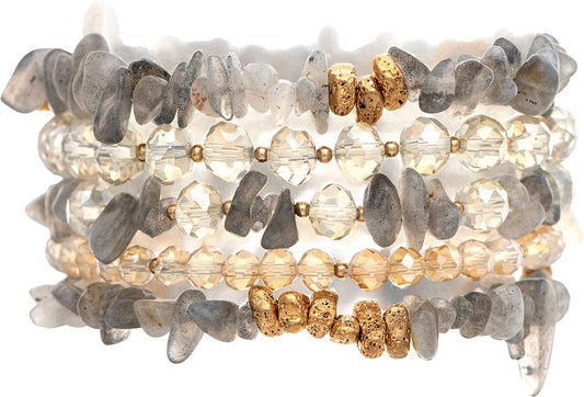 Gold Blue Stone Glass 3 Piece Bracelet Set