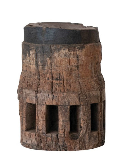 Found Carved Wood Pillar Holder - LG