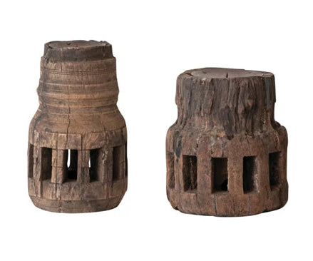 Found Carved Wood Pillar Holder SM