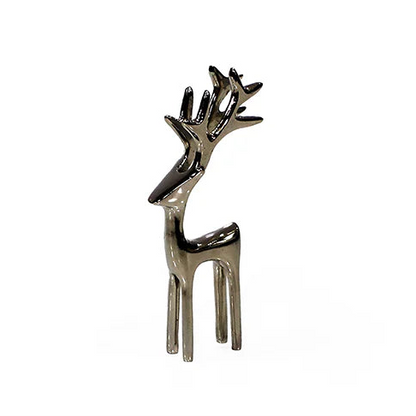 Silver reindeer figurine on a white background