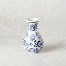 Hand-Stamped Patterned Stoneware Vase Blue & White
