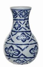Hand-Stamped Patterned Stoneware Vase Blue & White