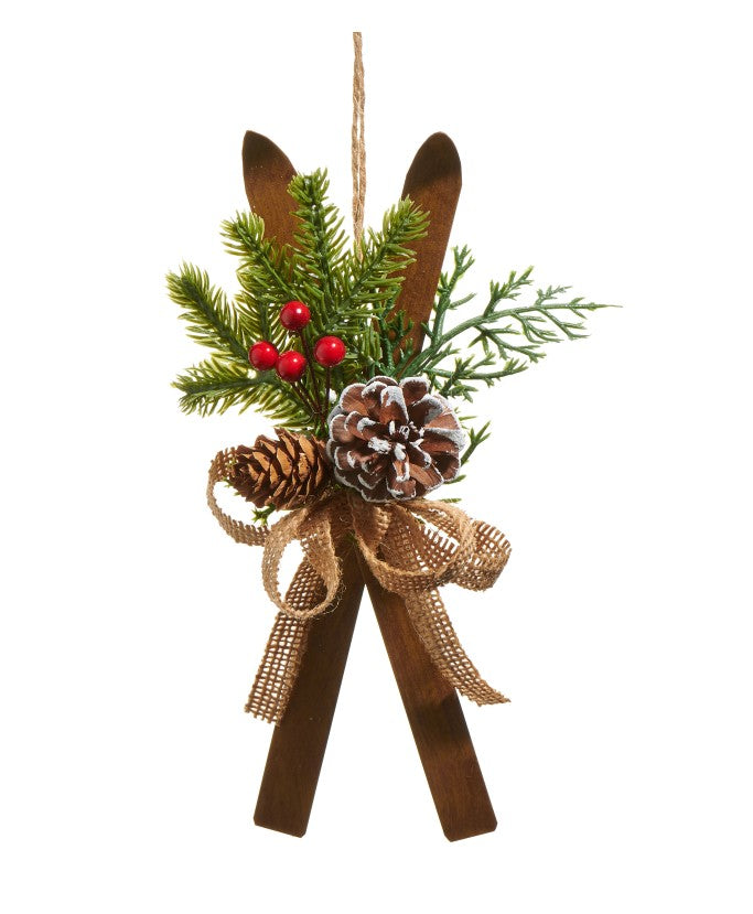 Ski Ornament with greenery