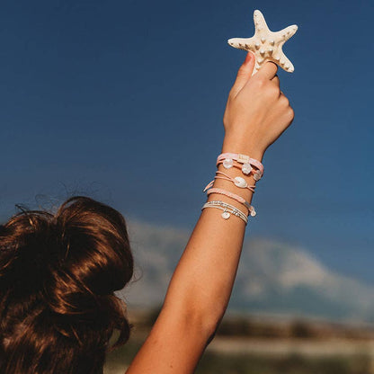 "Shimmer" Coral with Shell Hair Tie/Bracelets