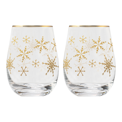 Set of 2 Snowflake Stemless Wine Glasses