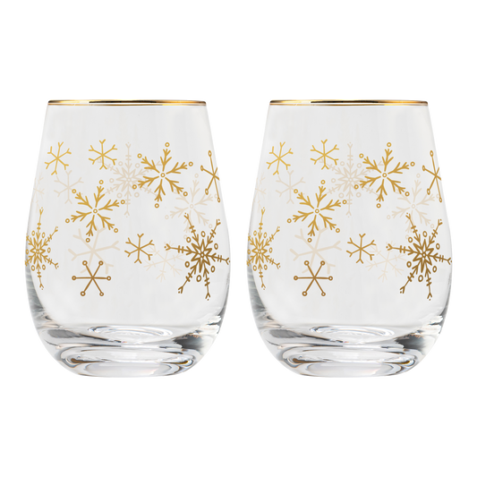 Set of 2 Snowflake Stemless Wine Glasses