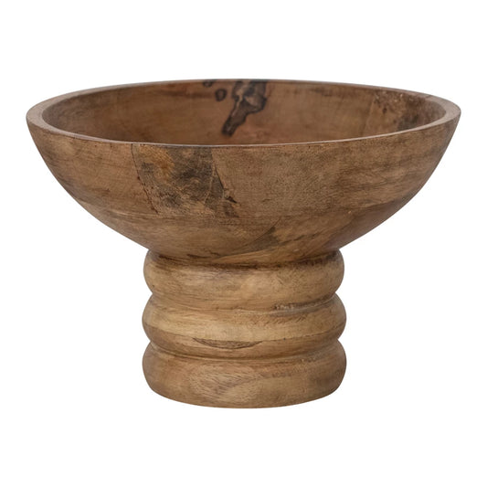 Ribbed Wood Footed Bowl