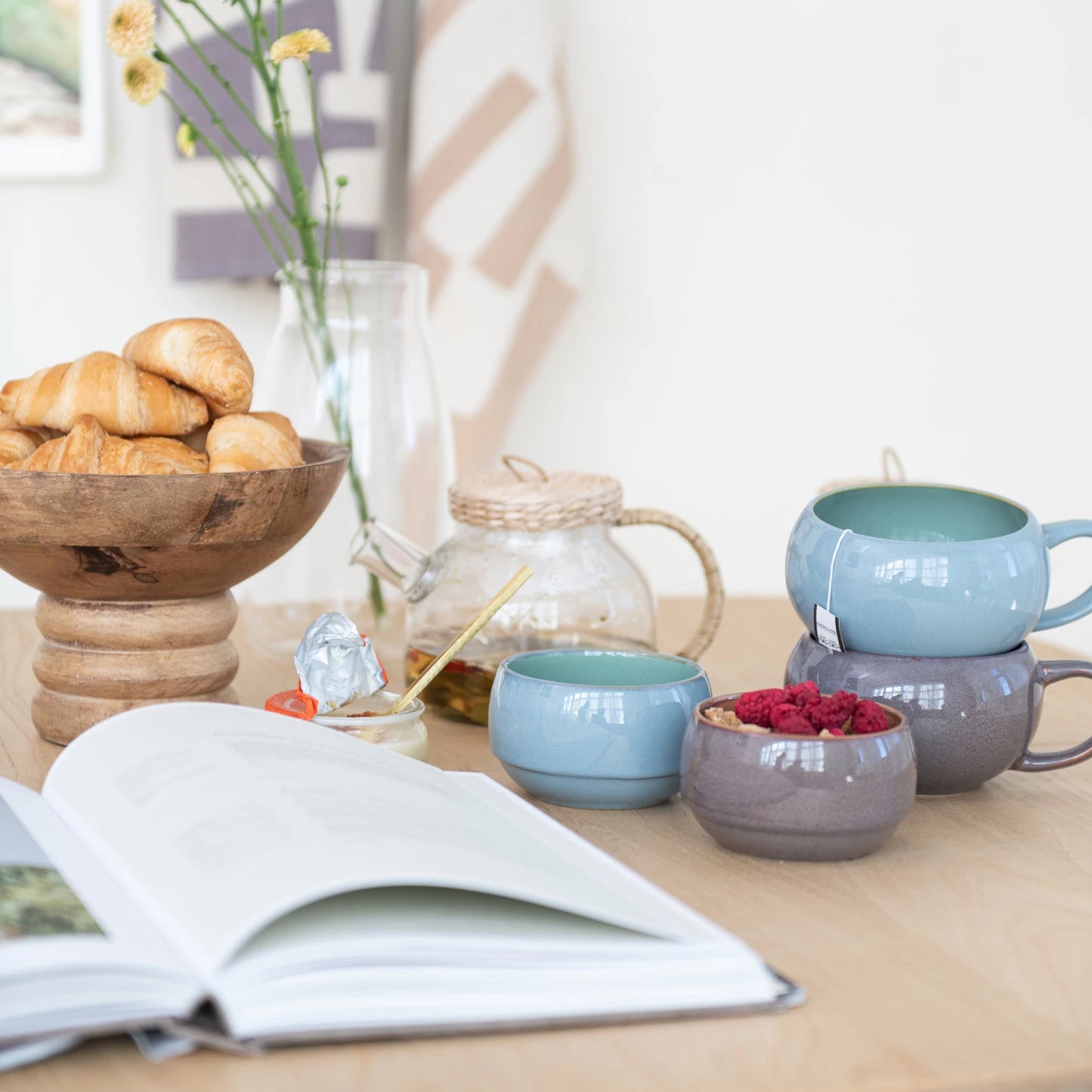 Ribbed Wood Footed Bowl