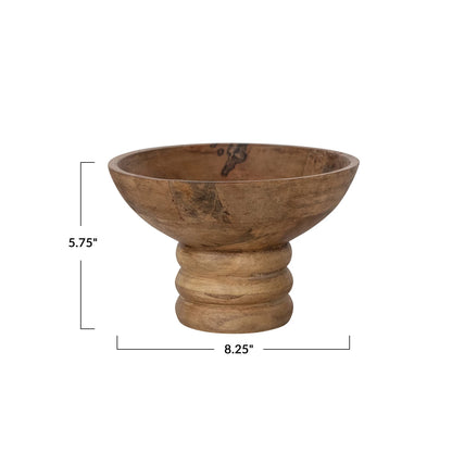 Ribbed Wood Footed Bowl