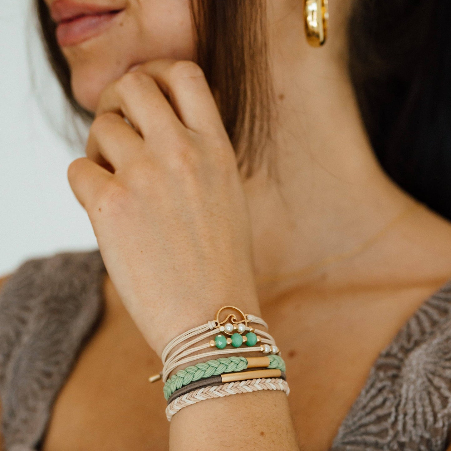 "Reflect" Gold Wave with Beachy Neutrals Hair/Tie Bracelets