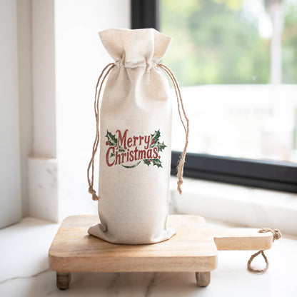 'Merry Christmas' Holly Wine Bag