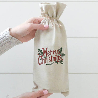 'Merry Christmas' Holly Wine Bag