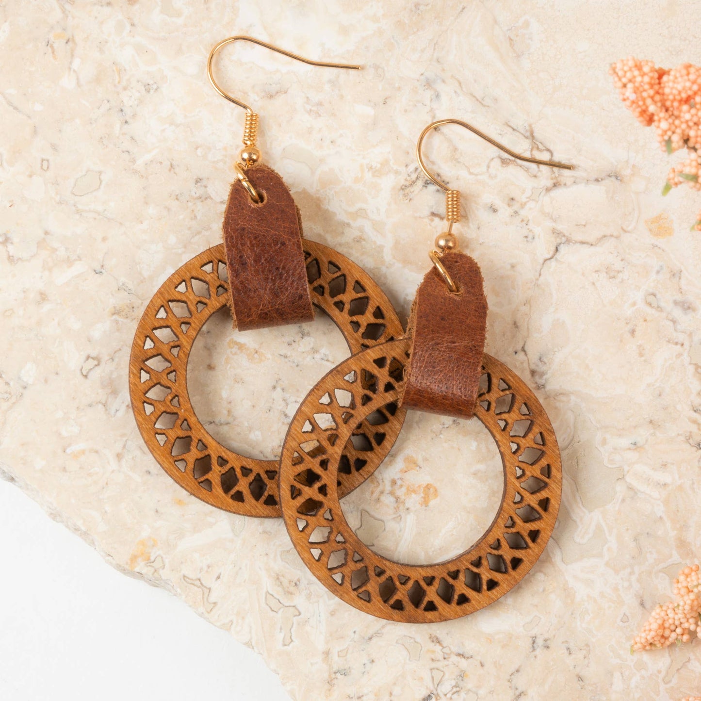 Samira Lightweight Blonde Geometric Wood Drop Earrings