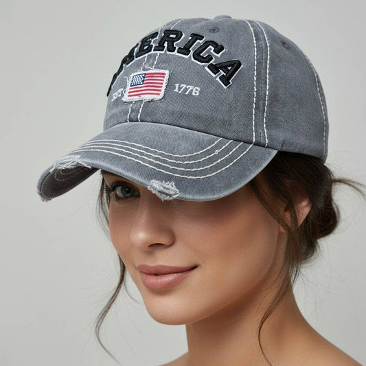 Vintage America 1776 Flag Embroidered Baseball Cap: Gray