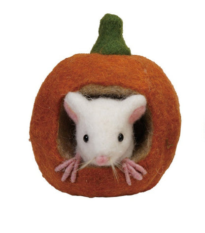 Wool Felt Pumpkin w/Mouse (2 Styles)
