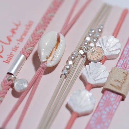 "Shimmer" Coral with Shell Hair Tie/Bracelets