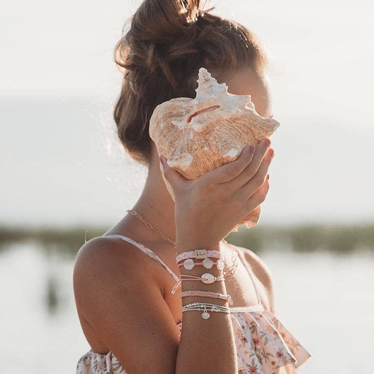 "Shimmer" Coral with Shell Hair Tie/Bracelets