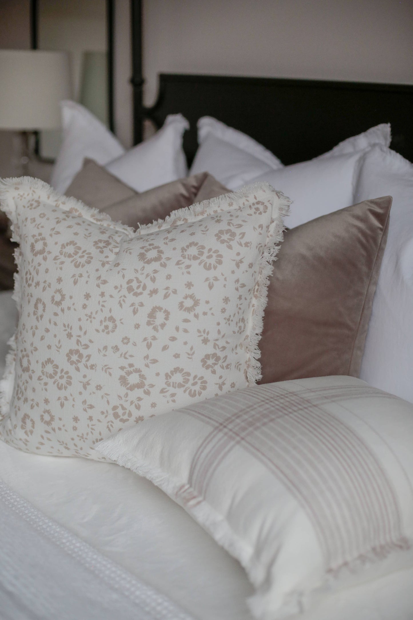 Taupe Plaid Fringe Pillow