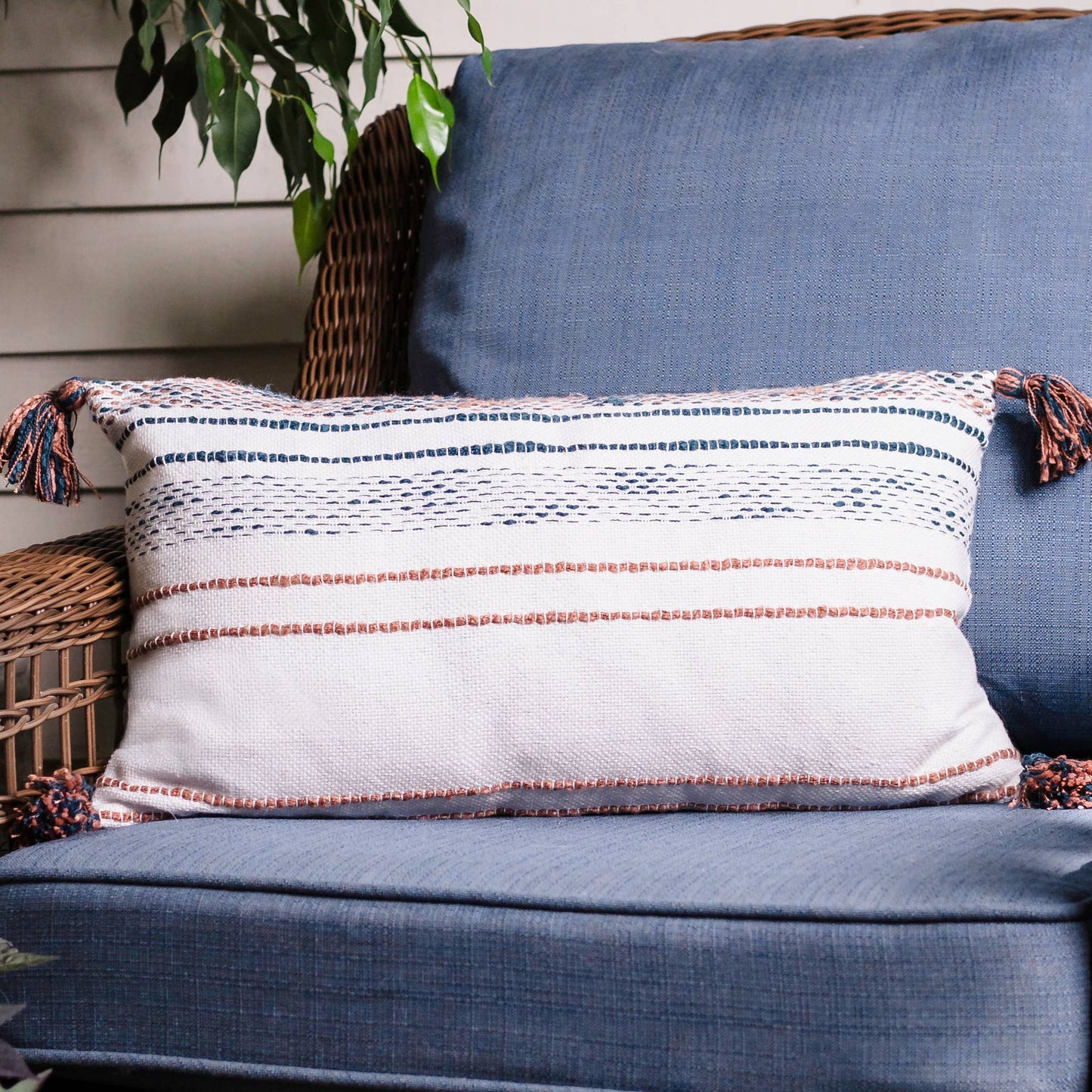 Striped Indoor/Outdoor Pillow: Tidal Teal