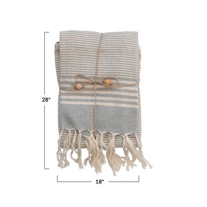 Woven Cotton Tea Towels w/ Stripes, 3 Styles - Set of 3