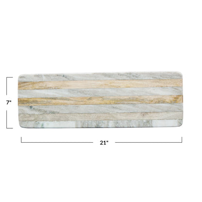 Marble & Mango Wood Cheese/Cutting Board w/ Stripes
