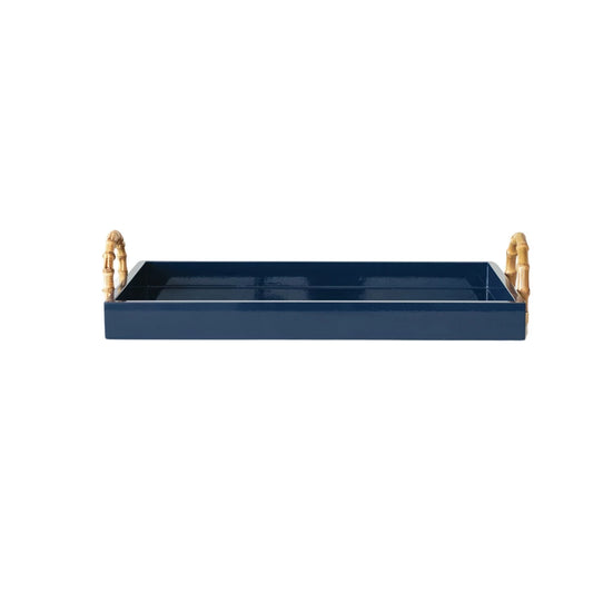 Navy Lacquered Tray w/ Bamboo Handles