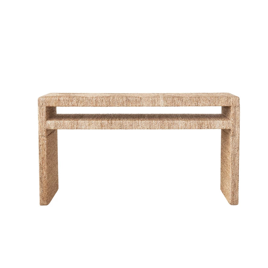 Water Hyacinth & Wood Console Table w/ Shelf