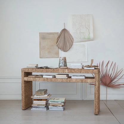 Water Hyacinth & Wood Console Table w/ Shelf