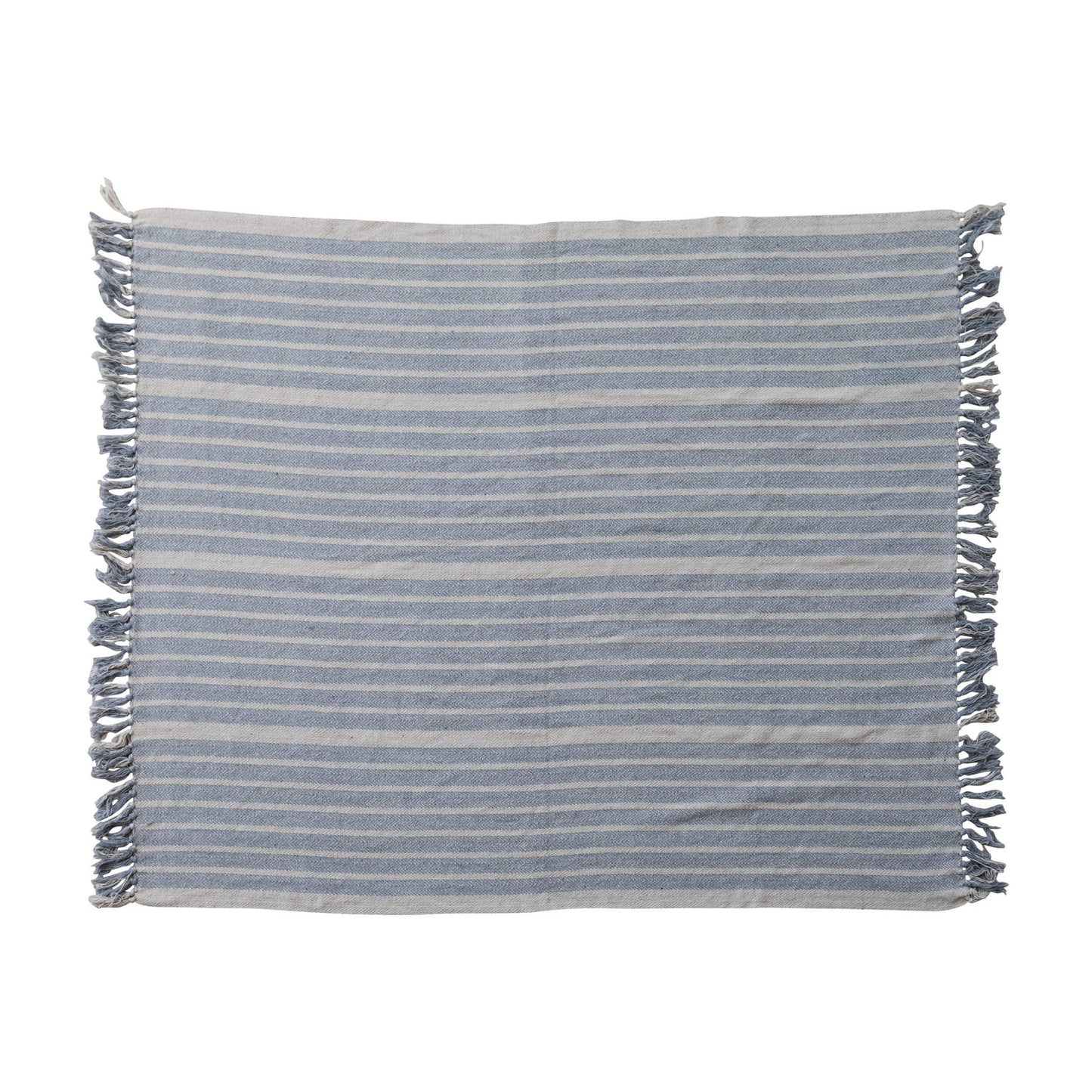 Throw w/Blue & Natural Stripes + Fringe
