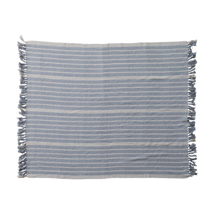 Throw w/Blue & Natural Stripes + Fringe