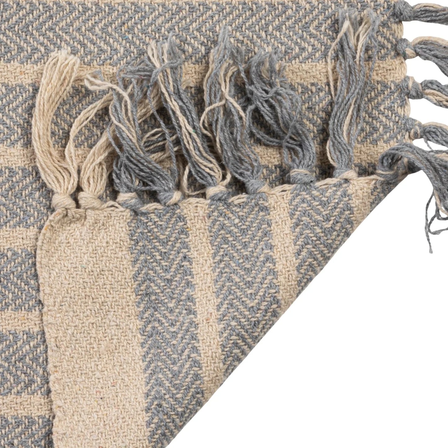 Throw w/Blue & Natural Stripes + Fringe