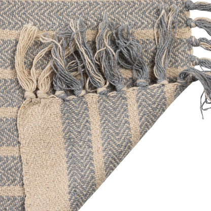Throw w/Blue & Natural Stripes + Fringe