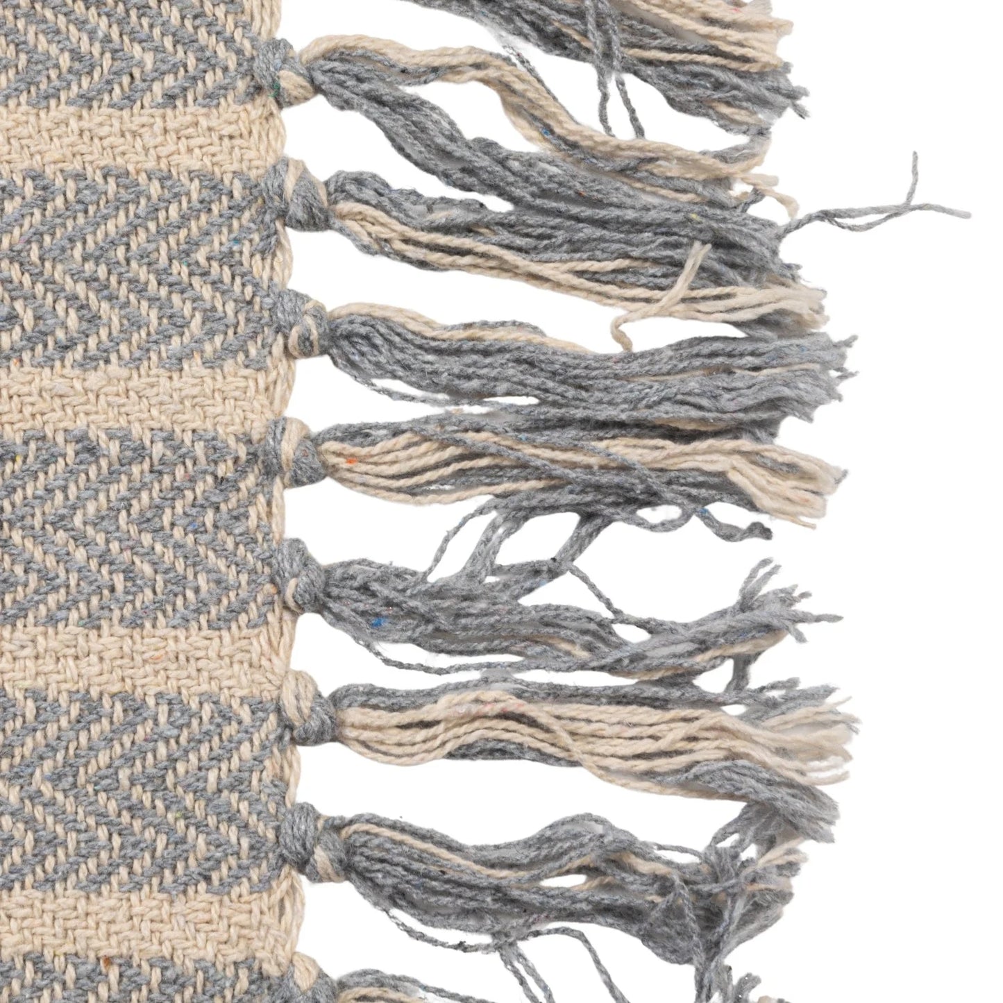 Throw w/Blue & Natural Stripes + Fringe