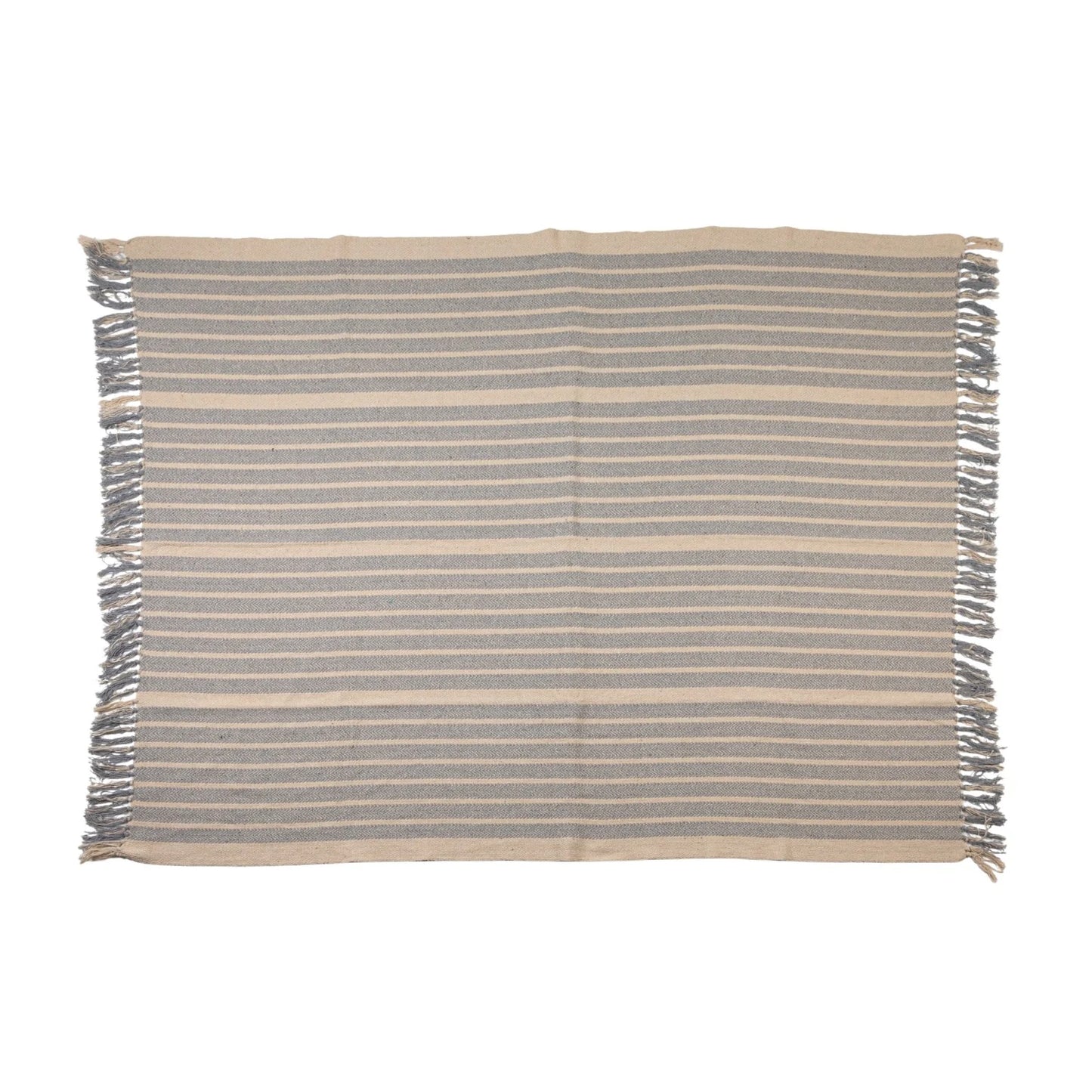 Throw w/Blue & Natural Stripes + Fringe