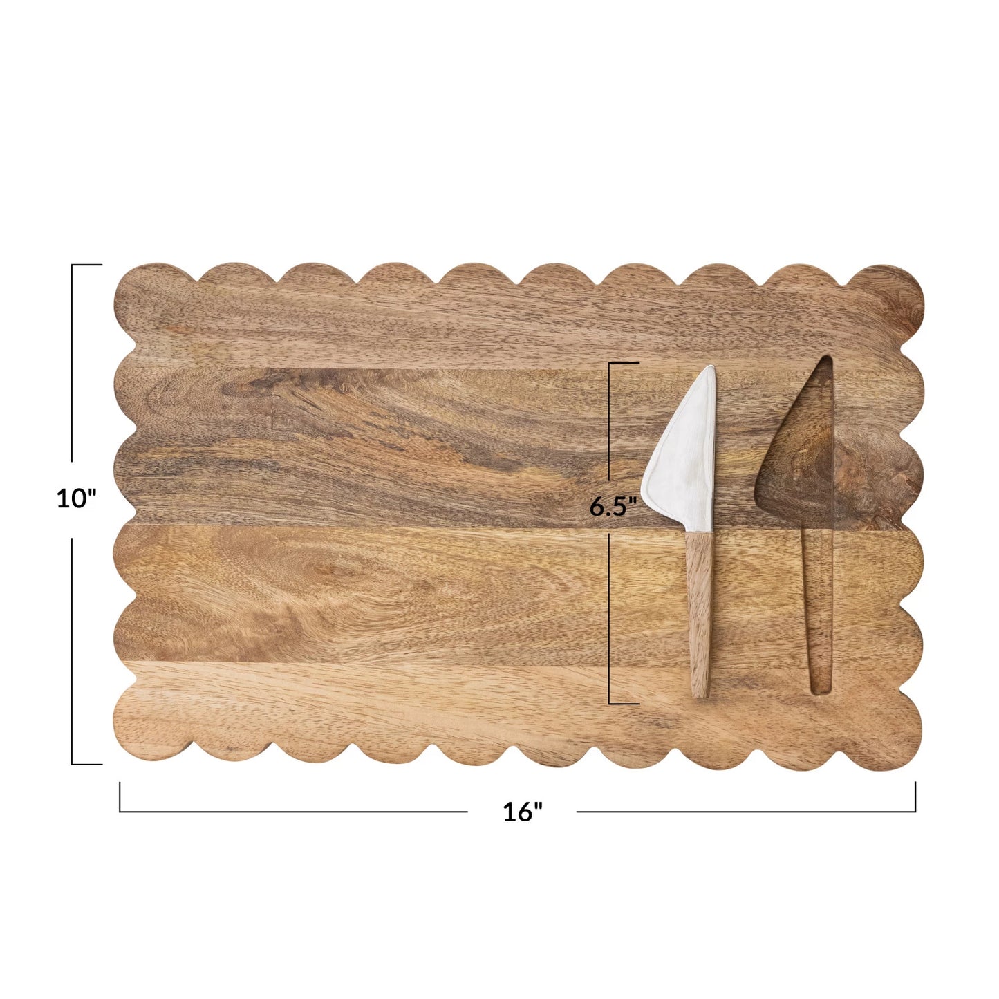 Wood Scalloped Cheese/Serving Board w/ Stainless Steel Cheese Knife Set