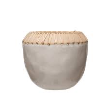 Stoneware Planter w/ Rattan