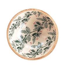 Wood Bowl Enameled Pine Pattern