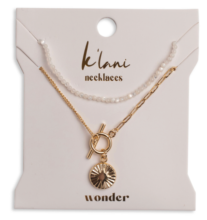 "Wonder" Gold Star with White Bead Necklace Set