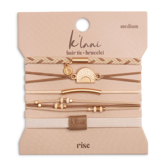 "Rise" Cream and Tan With Gold and Sun Accents Hair Tie Bracelets: Medium