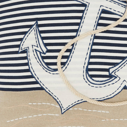 Coastal Embroidered Anchor Pillow