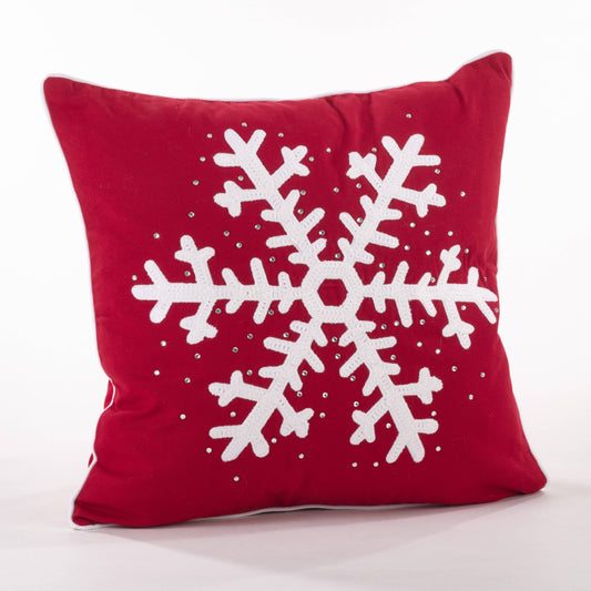 Studded Snowflake Pillow - Down Filled: Red / Down Insert / 18"