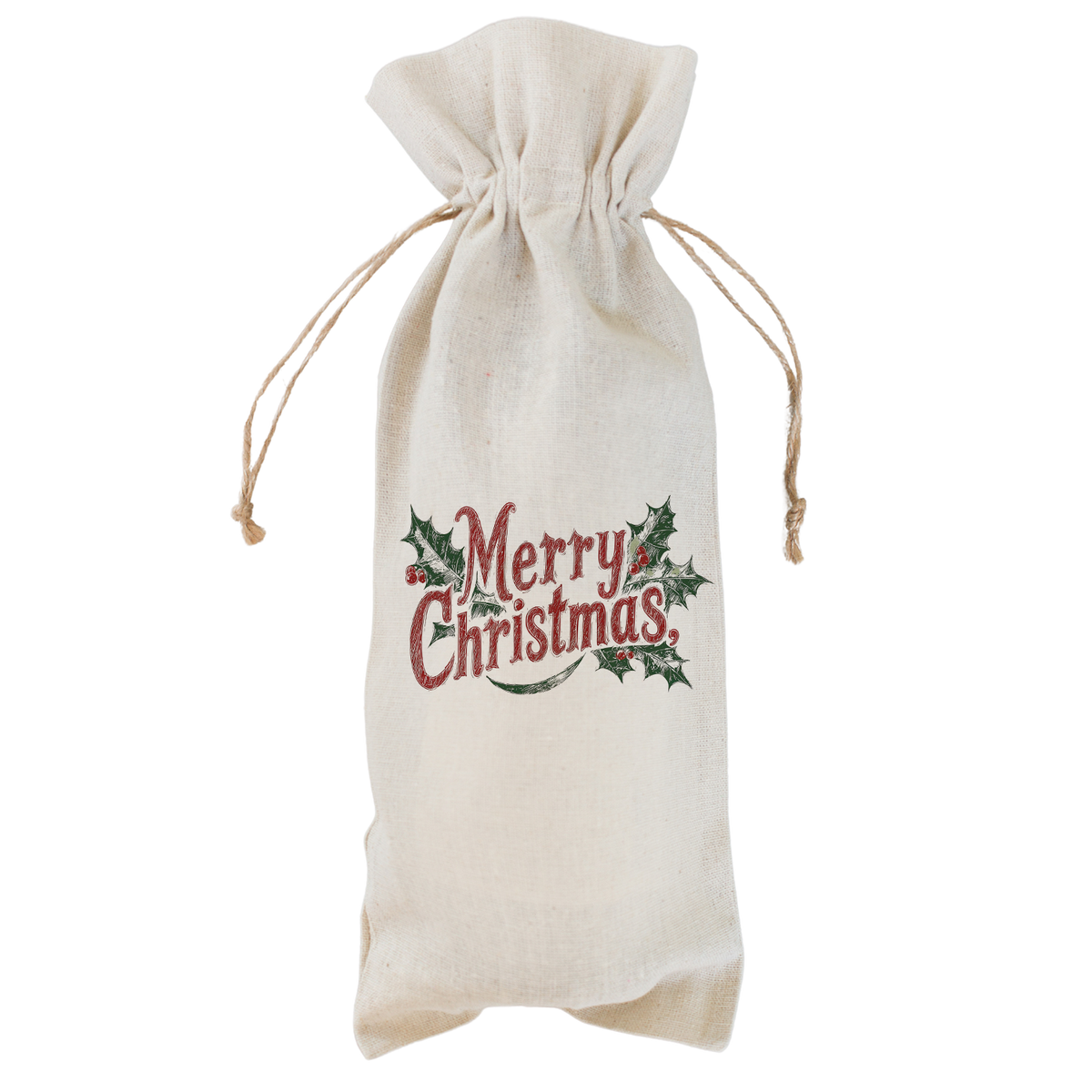 'Merry Christmas' Holly Wine Bag