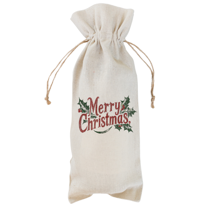 'Merry Christmas' Holly Wine Bag